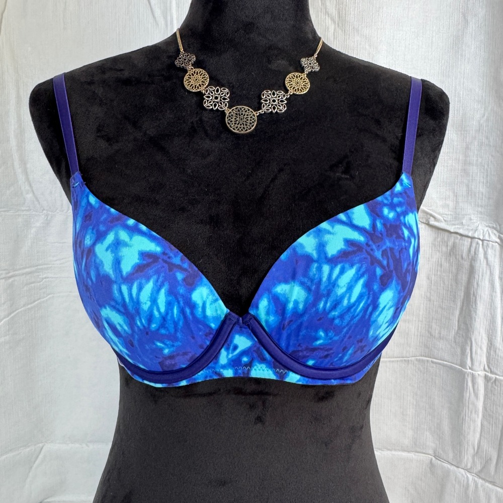 PINK Victoria's Secret Wear Everywhere Lightly Lined Bra Blue Tie Dye 34B Womens
